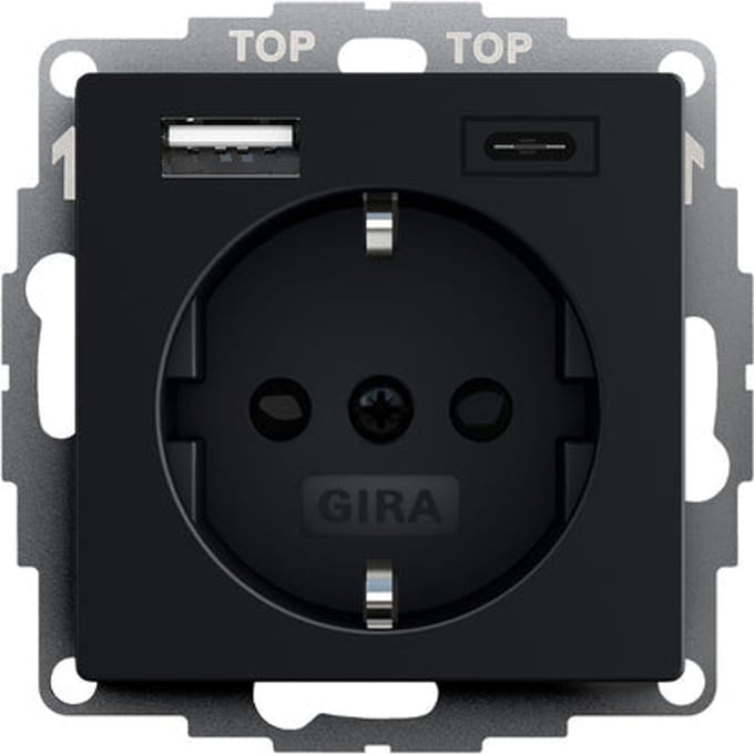 Gira Systeem 55 Dubbele Usb Wandcontactdoos Met Aarde Zwart - 2459005 - E3YMG