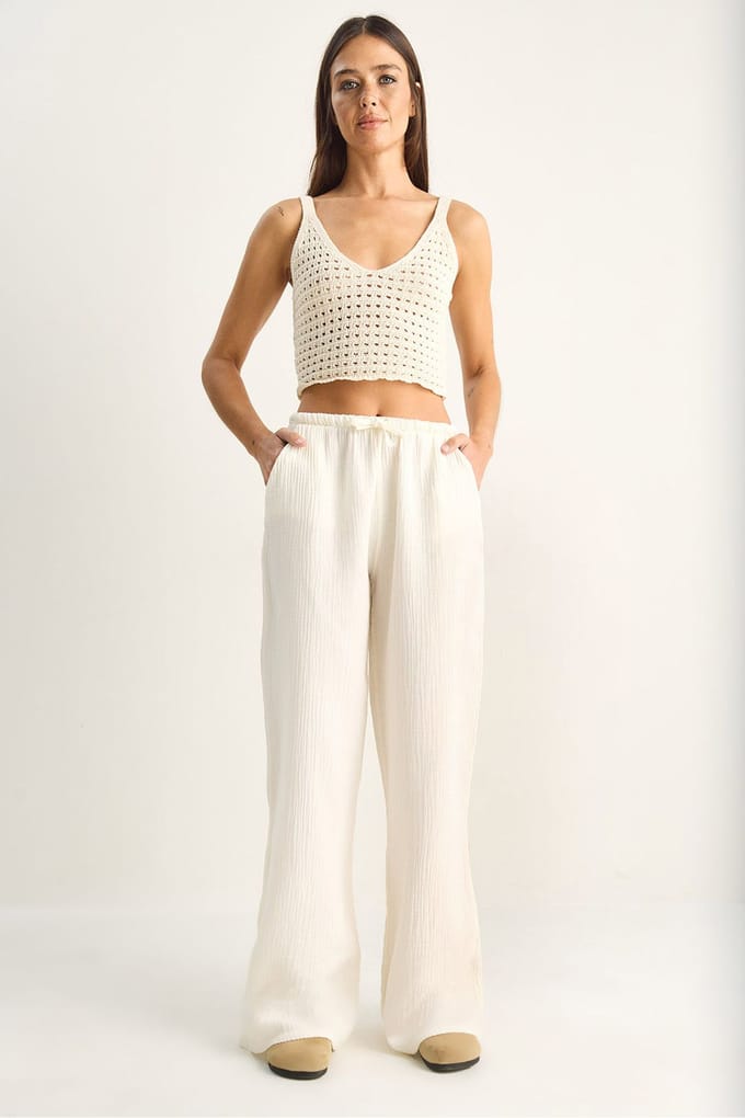 Wijdgesneden Katoenen Crepe Broek