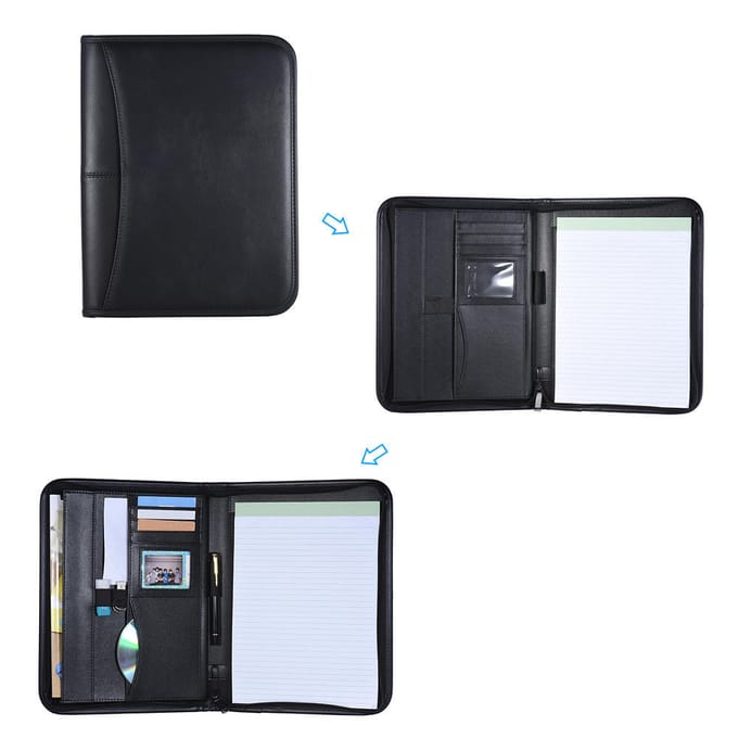 A4 Pro PU Business Portfolio Folder Case Organizer met PU-ritssluiting Job Hunter Gift zwart