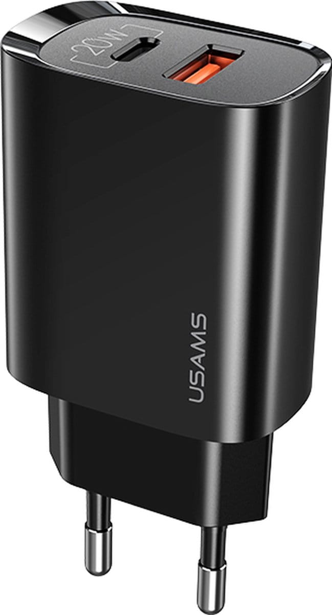 USAMS 20W Adapter Snellader - USB-A en USB-C poort - Zwart