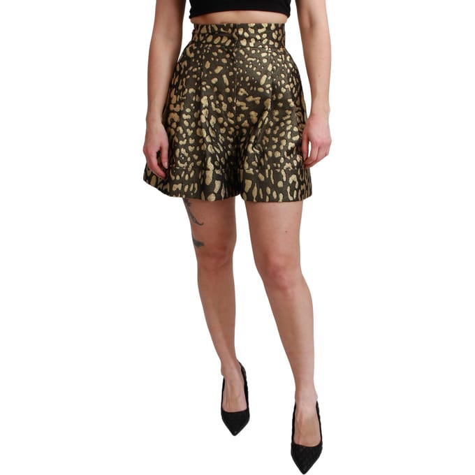 Dolce & Gabbana Zwartgouden Mini Katoenen Short met Hoge Taille