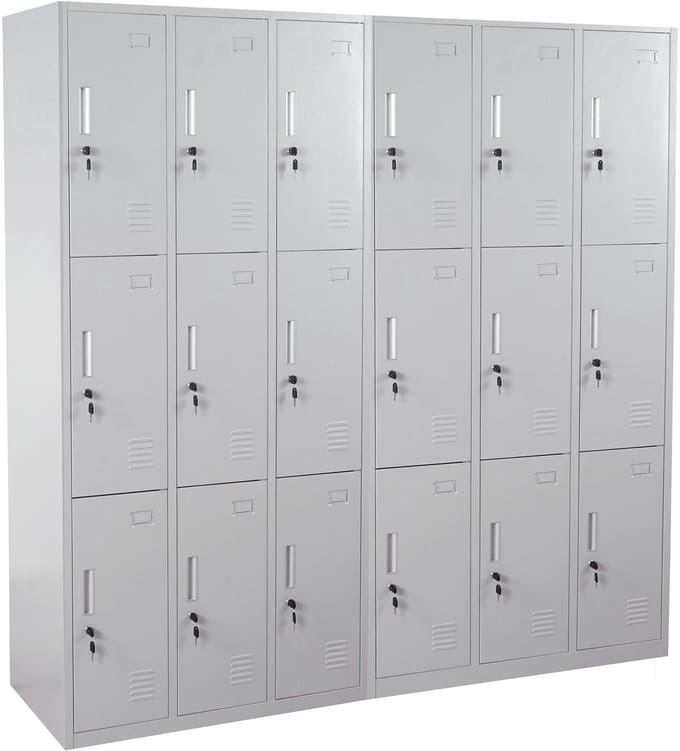 Locker Boston T829, lockerkast kluisje, metaal 18 vakken ~ grijs