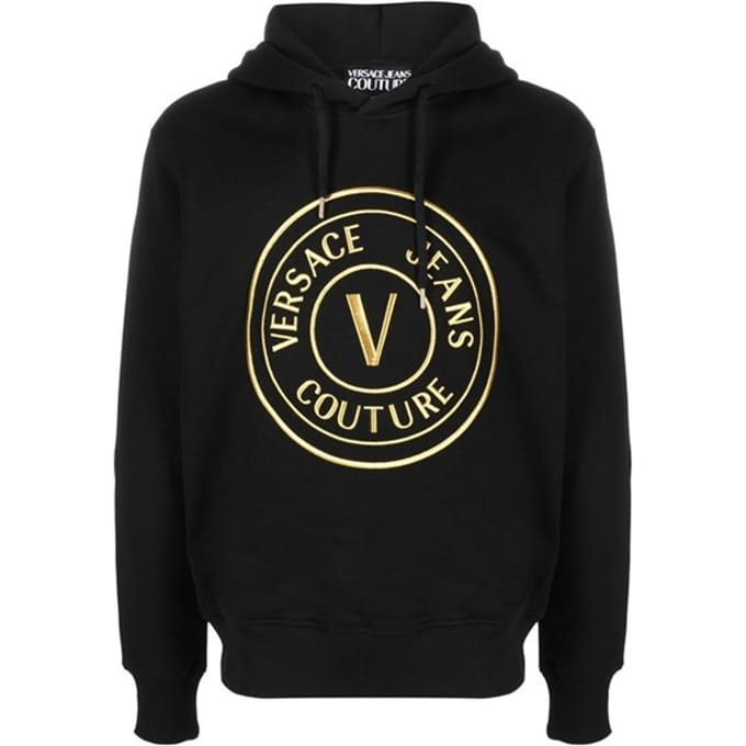 Versace Jeans Zwarte Katoenen Hooded Sweatshirt met Logo Details