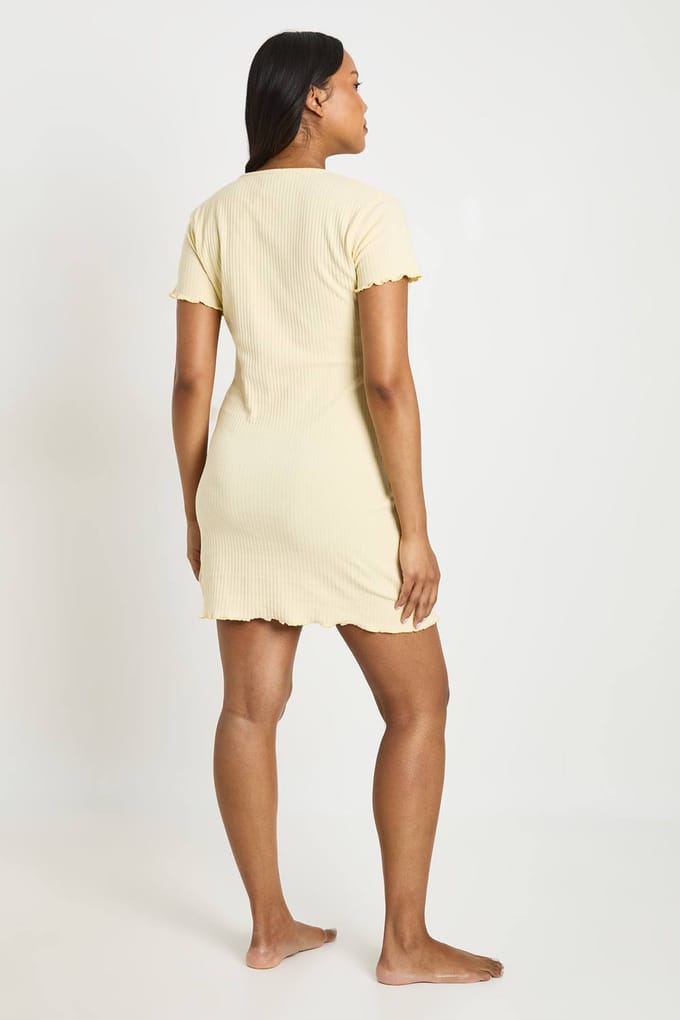 boohoo Dames Zwangerschaps Geribbeld Doorknoop Nachthemd | Citroen | Maat: 36