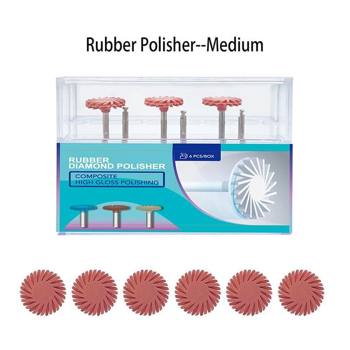 1/6 Stuks Tandheelkundige Rubberen Polijster 14 Mm Wiel Composiet Hars Polijstschijf 3 Kleuren Spiraal Flex Borstel
