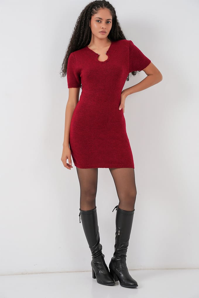 Accessoire Detail Bodycon Mini Brei Jurk