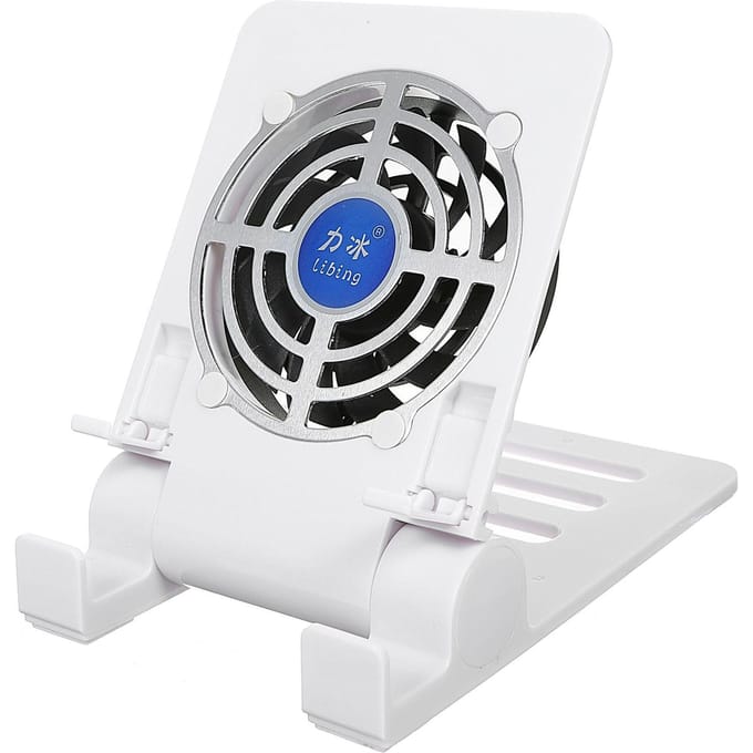 Opvouwbare mobiele telefoon Tablet-koelstandaard Verstelbare telefoonstandaard met meerdere versnellingen en lage koelventilator wit