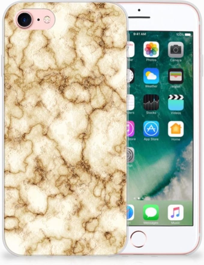 iPhone SE 2022 | SE 2020 | 8 | 7 TPU Siliconen Hoesje Marmer Goud