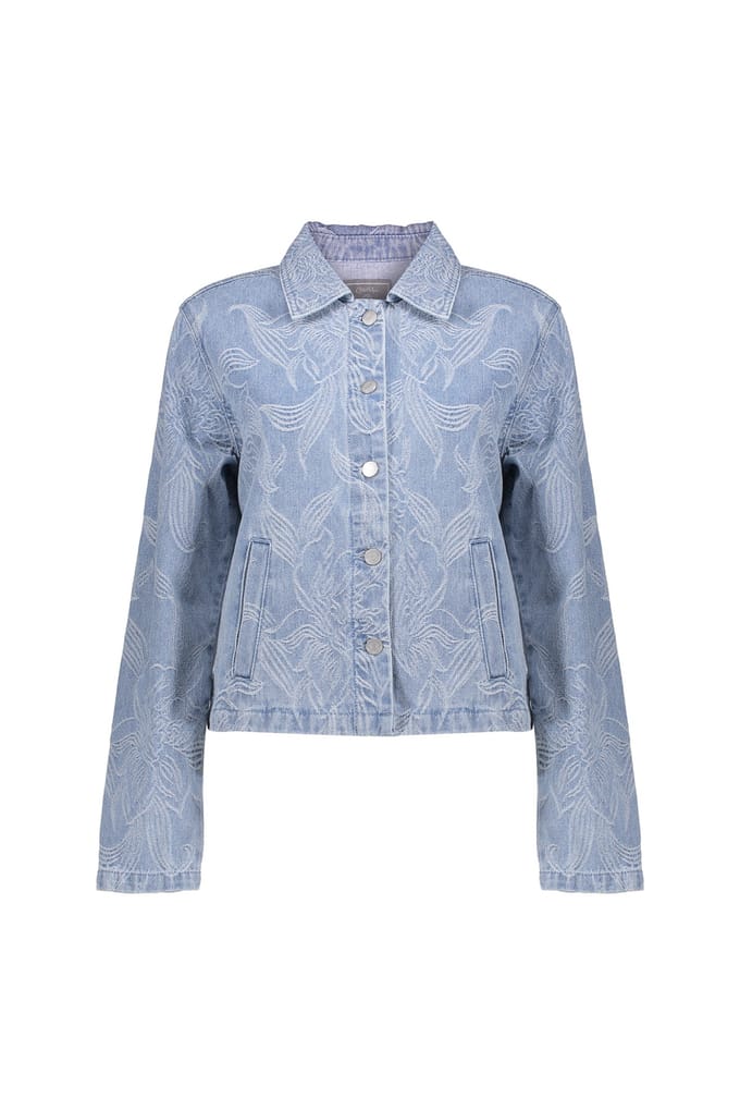 Geisha Jeans Jacket Jacquard Flower Bleached Denim Taglia: M | Giacche di jeans Outlet | Donna | Blu