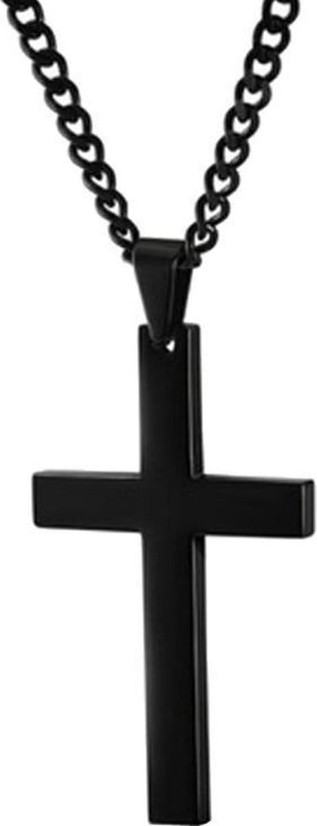 Fako Bijoux® - Ketting - Kruis - Staal - Zwart