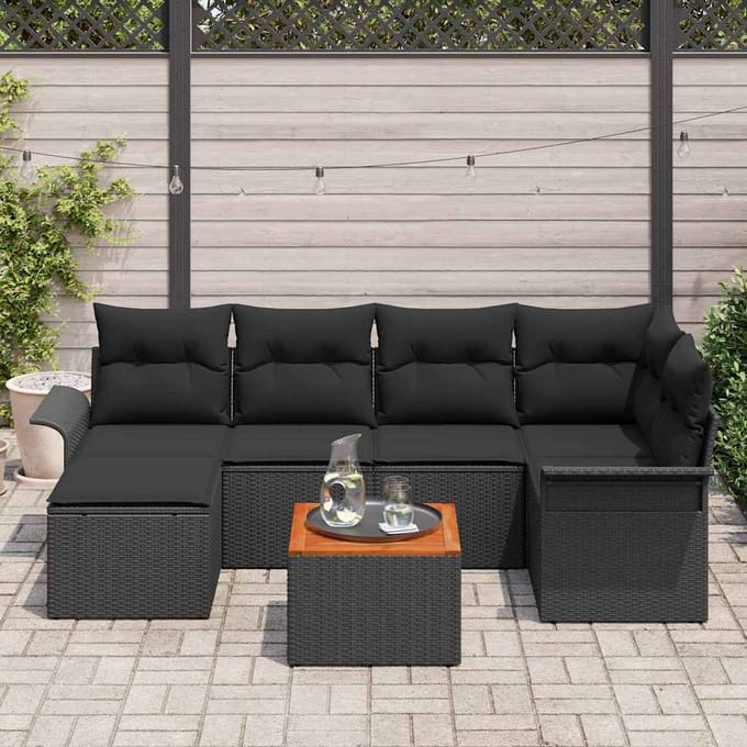 vidaXL - Tuinbank - Set - 7 - st - Zwart - poly - rattan