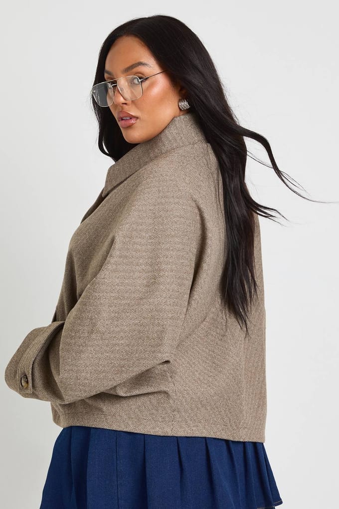 boohoo Dames Plus Gekorte Trenchcoat | Taupe | Maat: 18