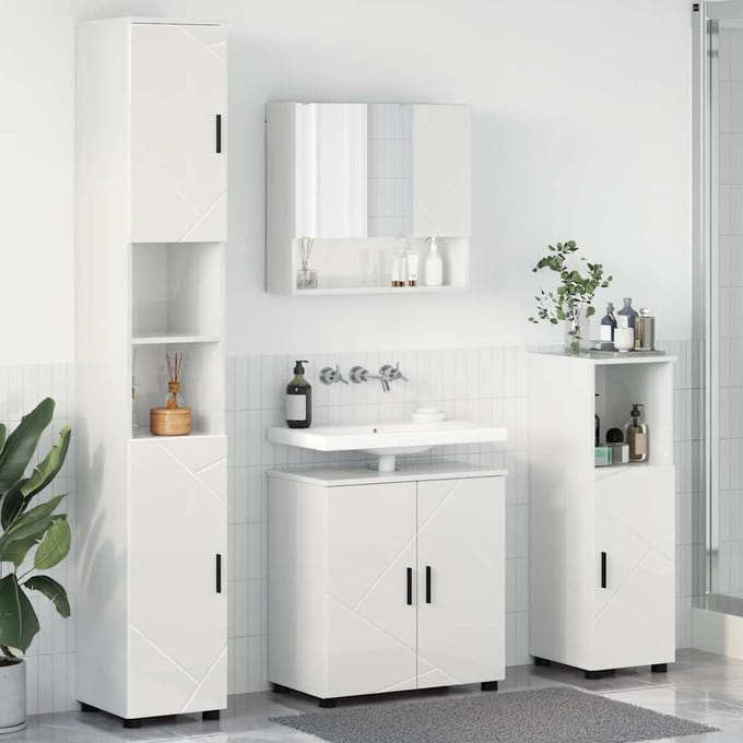 vidaXL - Badkamermeubel - Set - 4 - st - Hoogglans - wit - 61 - x - 35 - x - 64 - cm
