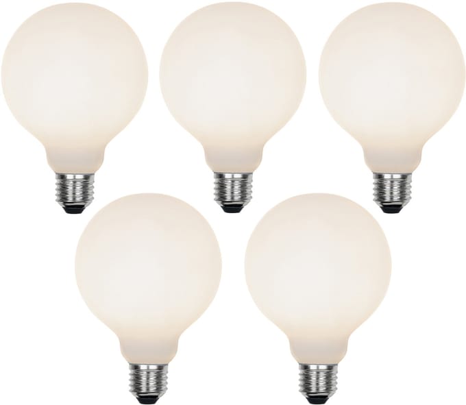 LUEDD Set van 5 E27 3-staps dimbare LED lamp G95 mat 5W 550 lm 3000K