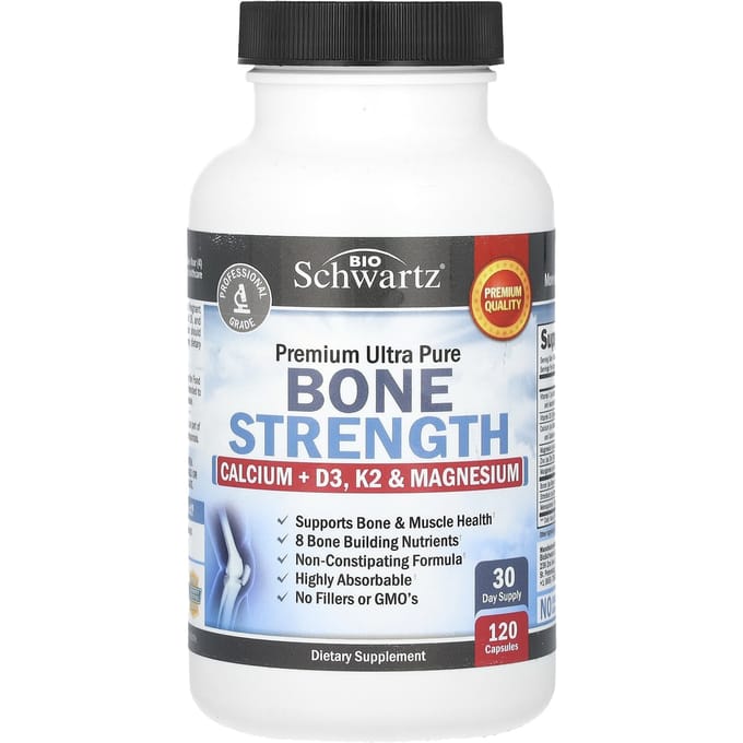 BioSchwartz, Botsterkte, Calcium + D3, K2 en Magnesium, 120 Capsules