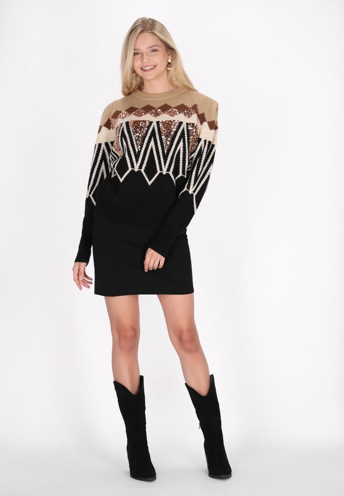 IZIA Jumper Dames Beige Veelkleurig