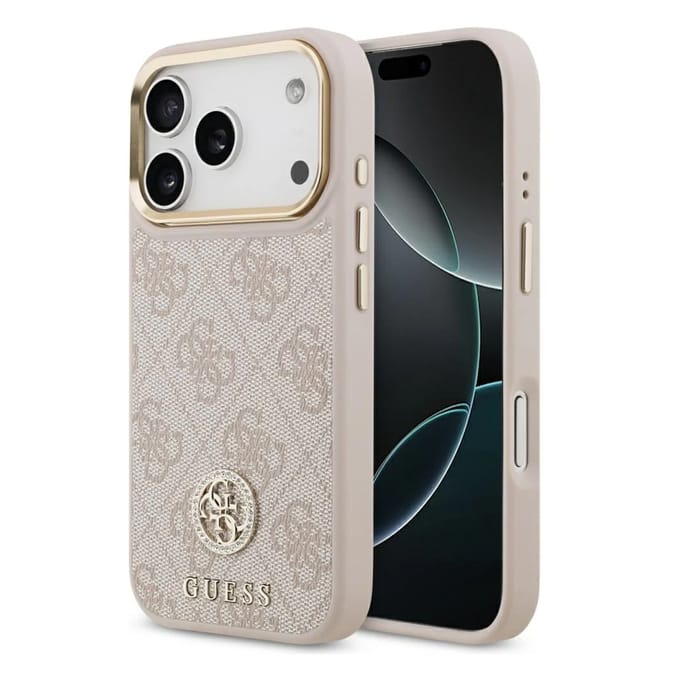Guess Classic Strass Logo Leather Backcover met MagSafe voor de Apple iPhone 17 Pro - Roze