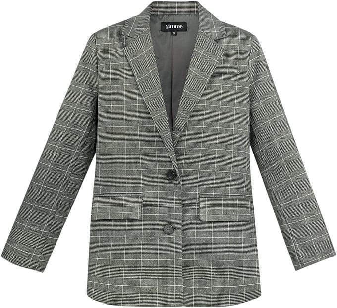 Verfijnd Polyestervezel Vrouwen Blazer met Klassieke Ruitprint - Groen - Maat S