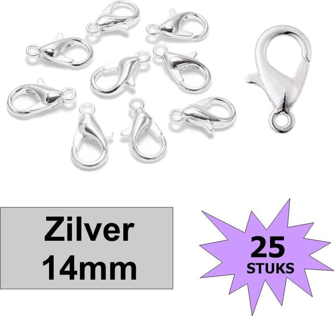 Fako Bijoux® - Karabijn Sluitingen - Karabijnsluitingen - Zilverkleurig - 14mm - 25 Stuks