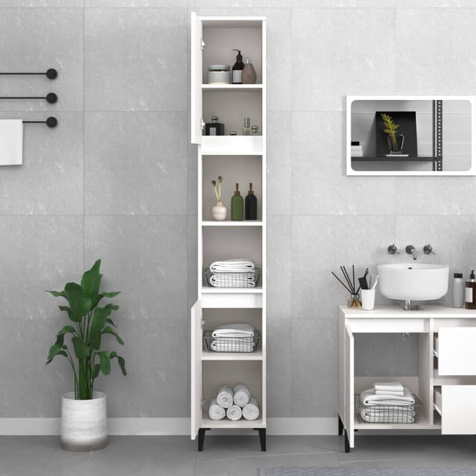 vidaXL - Badkamerkast - 30x30x190 - cm - bewerkt - hout - wit
