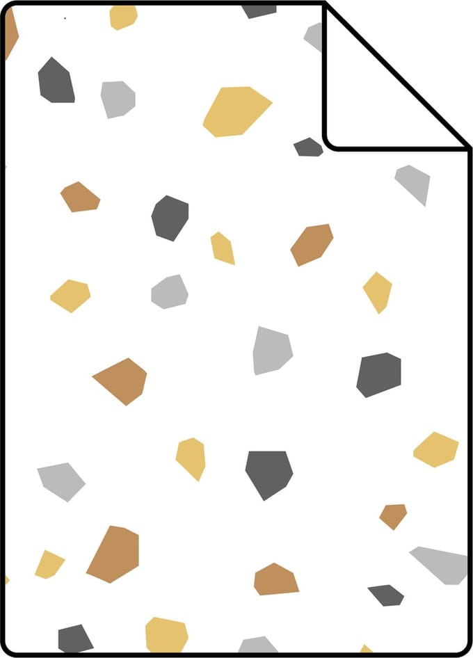 Proefstaal ESTAhome behang terrazzo wit, okergeel en grijs - 26.5 x 21 cm - 139305-S