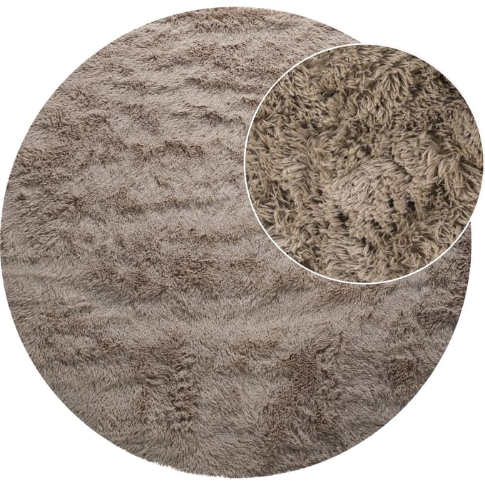 Hoogpolig tapijt Silvana taupe 120 cm rond