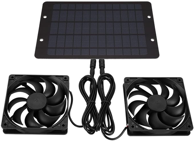 10W Zonneventilator Set, Dubbele Ventilator, Geschikt voor Zolder, Kas, Kippenhok, Huisdierhok & Auto
