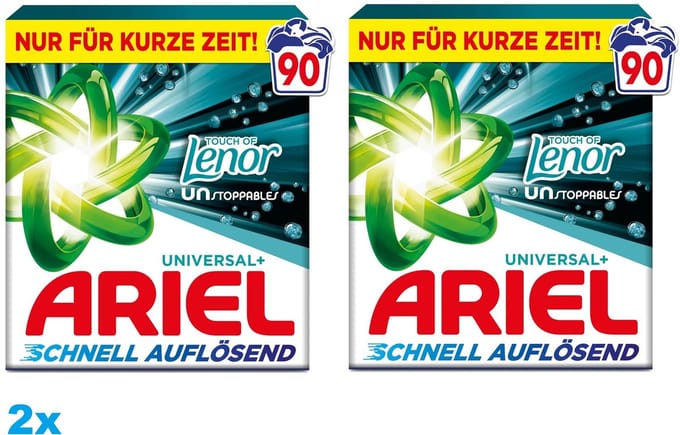 Ariel UNstoppabels TOUCH OF LENOR – Waspoeder – 2x90 Wasbeurten – 2 Stuks