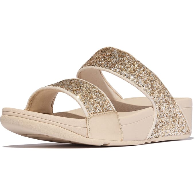 FitFlop Lulu Multi-Tonal Glitter Slides Dames Slippers - Metallic Beige/Silver