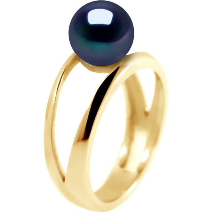 Rush Ring zoetwaterparels Button 7-8 mm Black Yellow Gold