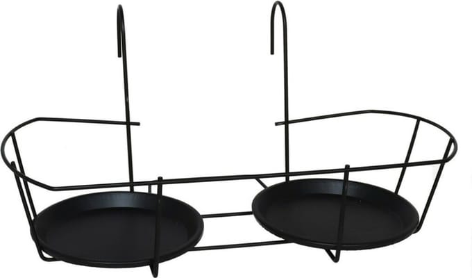 Gerimport Balkon bloempothouder dubbel - bloembak met ophanging - zwart metaal - 46 x 28 x 21 cm