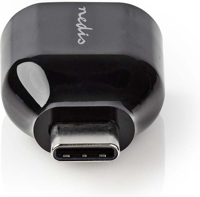 Nedis USB-C Adapter - USB 3.2 Gen 1 - USB-C Male - USB-A Female - 5 Gbps - Rond - Vernikkeld - Zwart - Doos