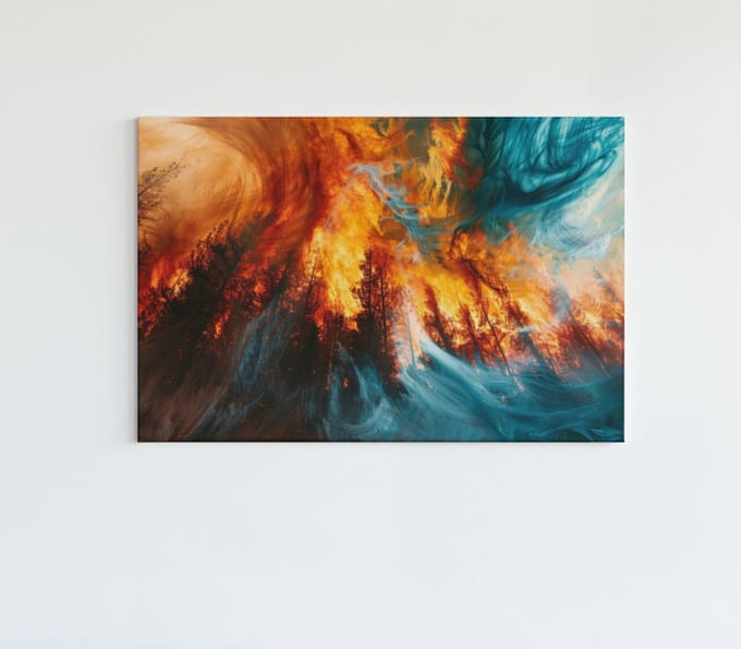 Canvas Schilderij - Abstract - Grote Brand - 60x40x2 cm
