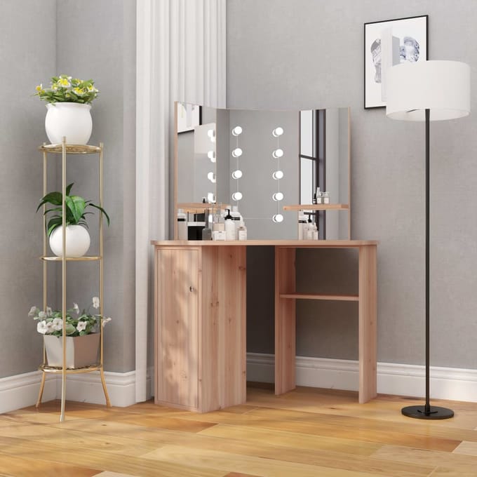 vidaXL - Hoekkaptafel - met - LED - 111x54x141,5 - cm - eikenkleurig