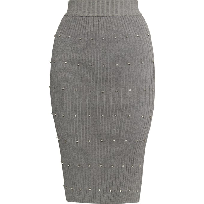 Faina Gebreide rok met strass steentjes Dames grijs melange