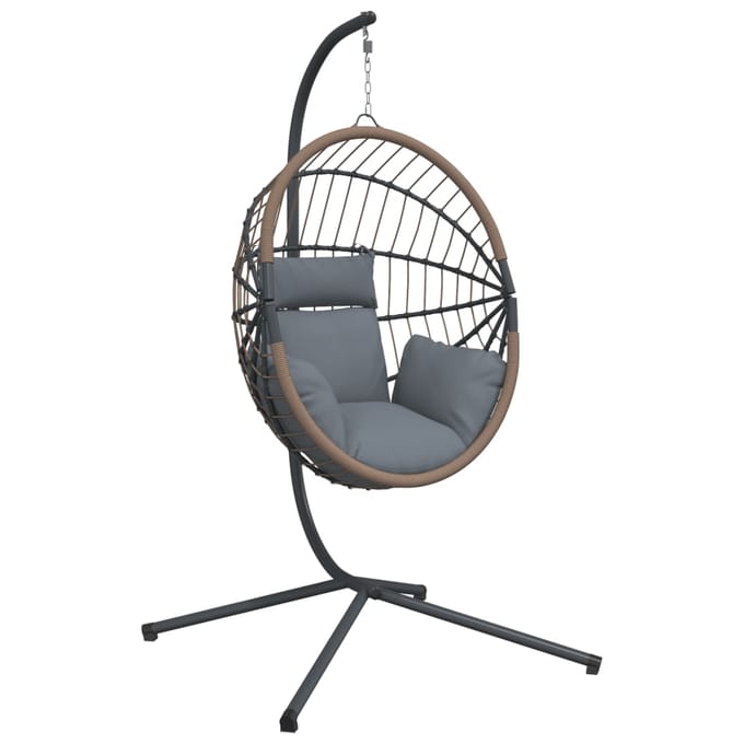 vidaXL - Hangstoel - met - standaard - rattan - en - staal - lichtgrijs
