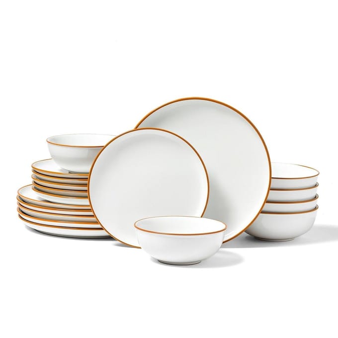 Ensemble de vaisselle 18 pièces Assiettes et bols en céramique Service pour 6 Blanc