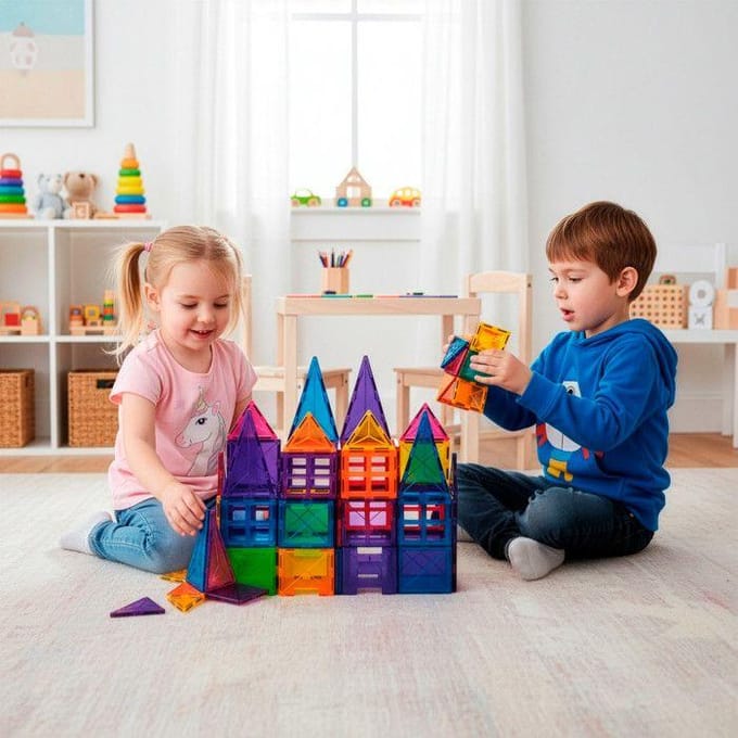 Springos® Magnetisch speelgoed - Speelgoed Kasteel - 48 Stuks - Montessori speelgoed - Speelgoed kinderen