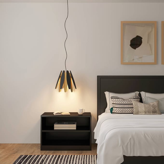 Lucande - hanglamp - 1licht - metaal, kunststof - H: 40 cm - E27 - zwart, goud