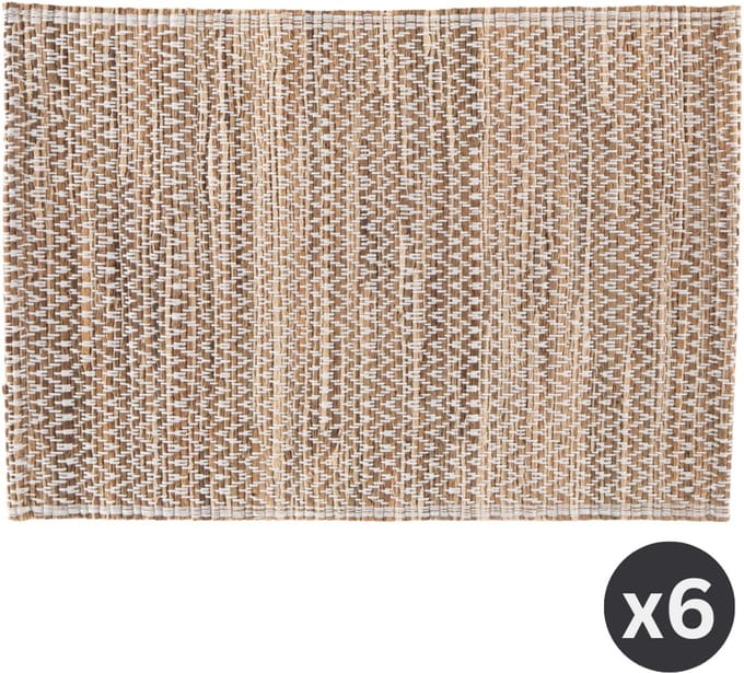 Tiseco - Placemat ASTER - SET/6 - waterhyacint - 30x45 cm - Rechthoek, natural/wit