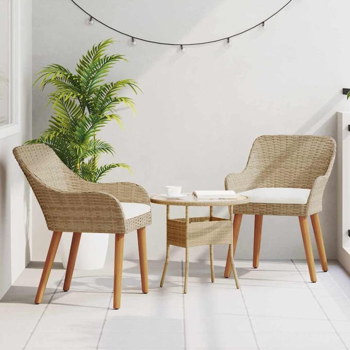 vidaXL Tuinstoel met kussen 2 pcs Beige 62,5 x 55 x 82 cm poly rattan