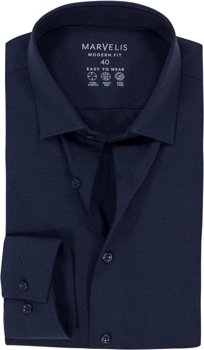 MARVELIS modern fit overhemd - tricot - donkerblauw - Strijkvriendelijk - Boordmaat: 43