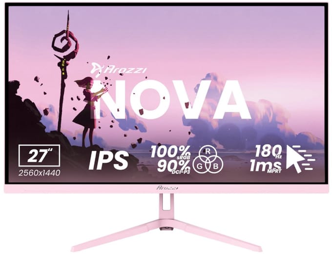 Arozzi Nova 27" Gaming Monitor - QHD IPS - 180Hz - Roze