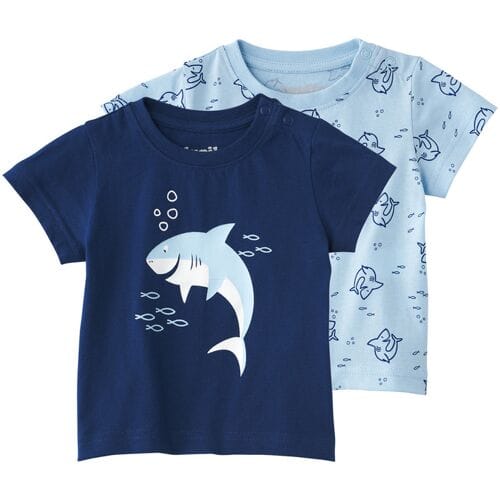 LUPILU Set van 2 baby T-shirts (Blauw/donkerblauw, 86/92)