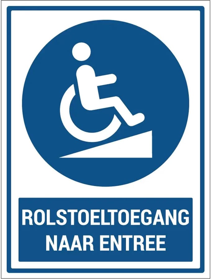 Rolstoeltoegang naar entree sticker met tekst | 40 x 30 cm