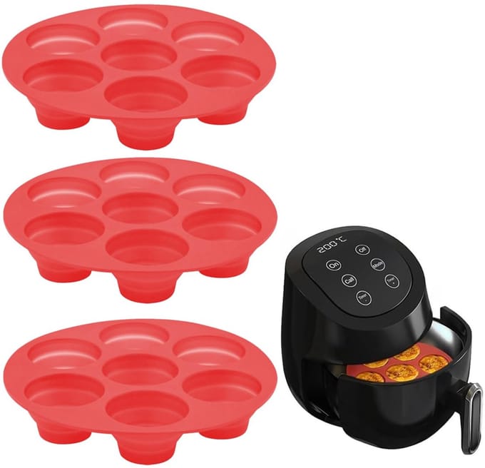 Muffinvorm luchtfriteuse, vormen voor luchtfriteuse, voor siliconen muffins voor cupcakes, brownies pudding (rood)