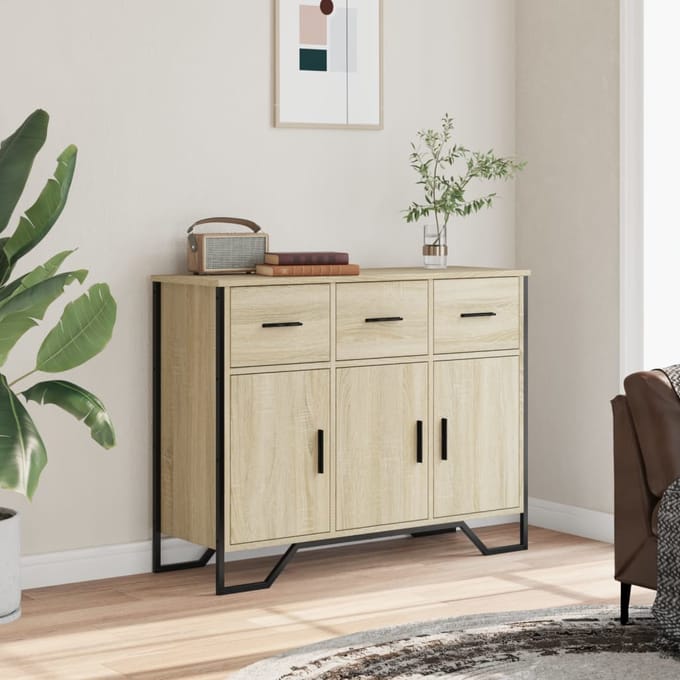 vidaXL - Dressoir - 97x32,5x74,5 - cm - bewerkt - hout - sonoma - eikenkleurig