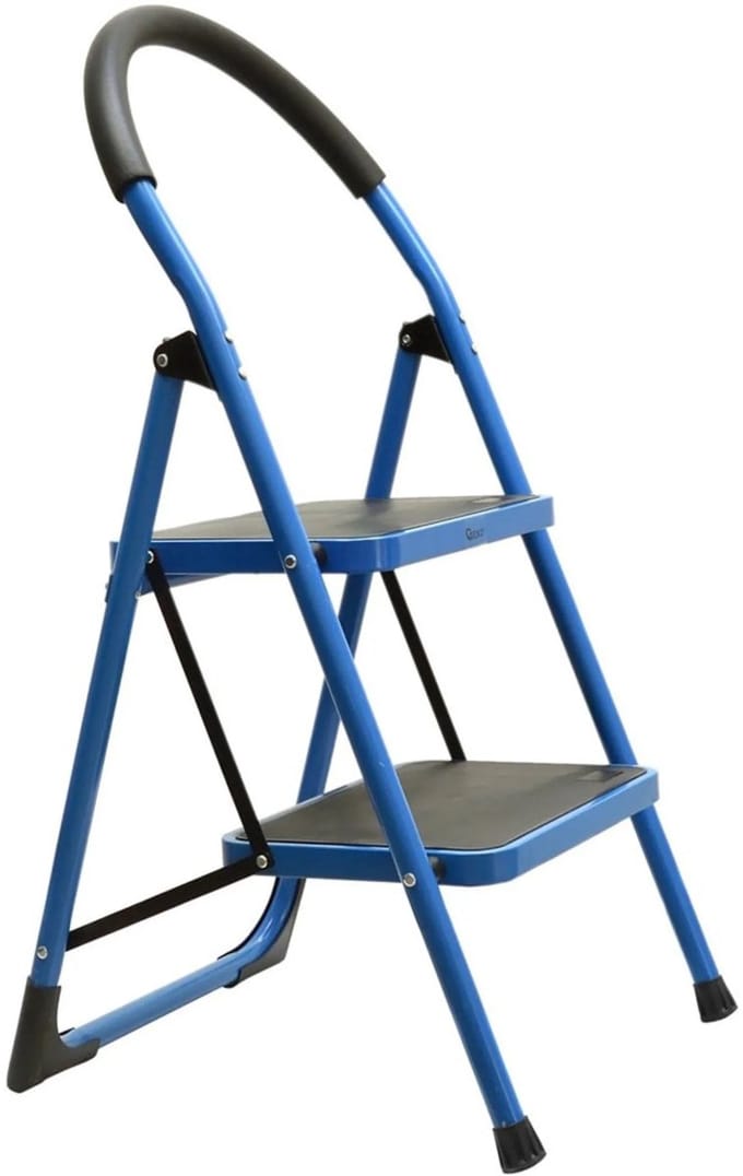 GEKO Opvouwbare ladder - 2 treden - blauw/zwart - antislip - compact ontwerp