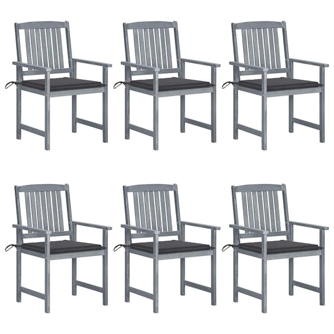 vidaXL - Tuinstoelen - 6 - st - met - kussens - massief - acaciahout - grijs