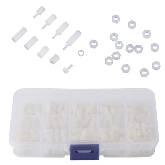 200 stuks M2.5 Nylon Mannelijk Vrouwelijk Zeskant Standoff Bouten Moeren Assortimentsset Met Plastic Doos